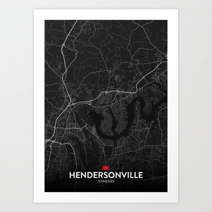 Hendersonville, Tennessee, United States - Dark City Map Art Print