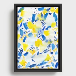 blue and yellow watercolor abstract Framed Canvas
