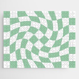 Large Checkerboard Swirl - White & Mint Green Jigsaw Puzzle