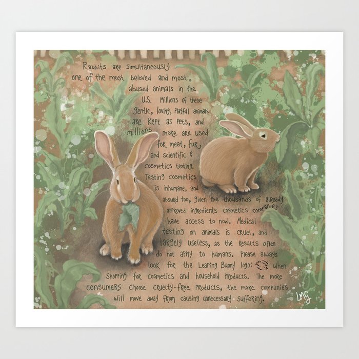 Rabbits 1 Art Print | Painting, Digital, Acrylic, Watercolor, Rabbits, Bunnies, Animal-welfare, Vegan-art, Animal-cruelty, Animals