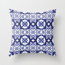 Portuguese Tiles Azulejos Blue and White Pattern Throw Pillow