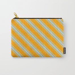 [ Thumbnail: Orange and Light Blue Colored Pattern of Stripes Carry-All Pouch ]