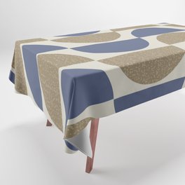 Big minimalistic textured semi-circle geometric pattern – blue and tan Tablecloth