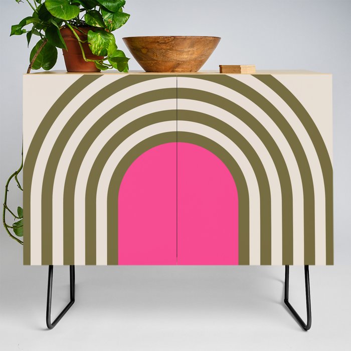 Retro Olive Green & Pink Arches  Credenza