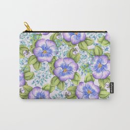 Watercolor violet lavender green pansy floral Carry-All Pouch