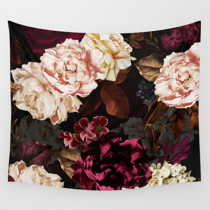 Vintage & Shabby Chic - Midnight Rose and Peony Garden Wall Tapestry