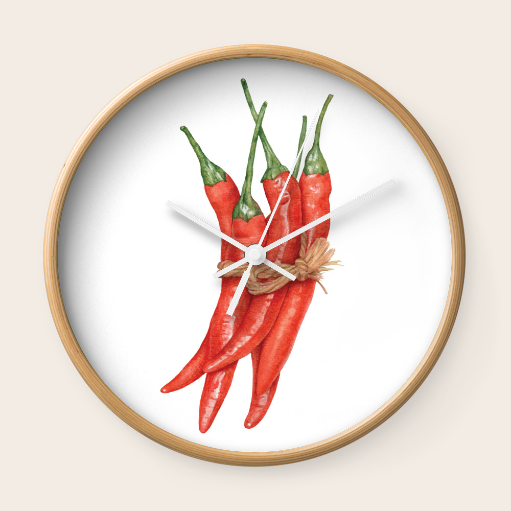 Chili Pepper Kitchen Poster Red Pepper Decor Illustration Wall Art Wall Art Kitchen Art Wall Clock By Fingerartprints Society6