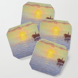 Sunset in the Archipelago pacific ocean maritime zen sailboat landscape by Otto Lindberg oil on canvas Coaster