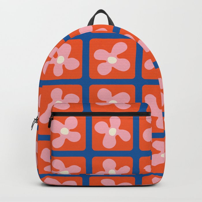 Retro Flowers Pattern - Red Blue Backpack