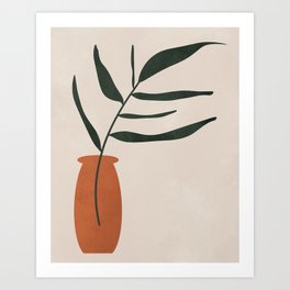 Leaf and Terracotta Vase - Beige Boho Botanical Print Art Print
