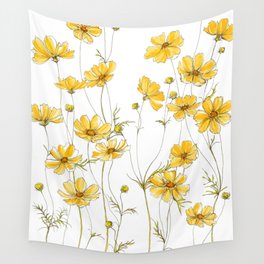 Yellow Cosmos Flowers Wall Tapestry