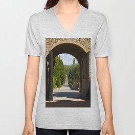 Door to grapevines in Tuscany - Travel Photography Italy Unisex V-Neck