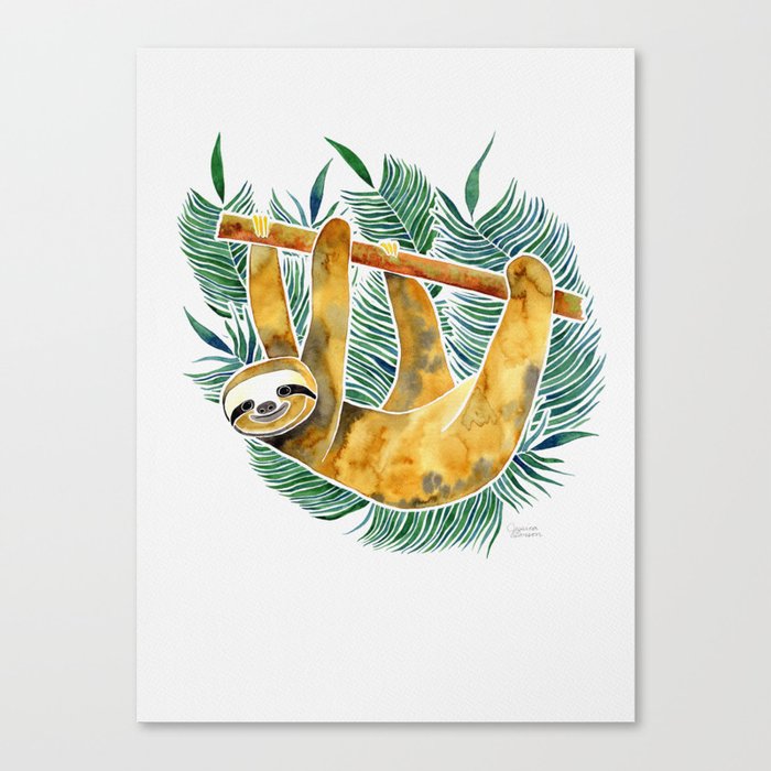 Jungle Sloth Watercolor Canvas Print