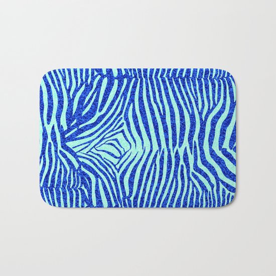 Blue Glitter Zebra Print Bath Mat