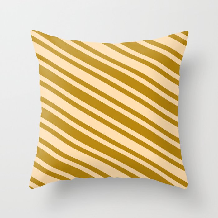 Dark Goldenrod & Tan Colored Lines/Stripes Pattern Throw Pillow