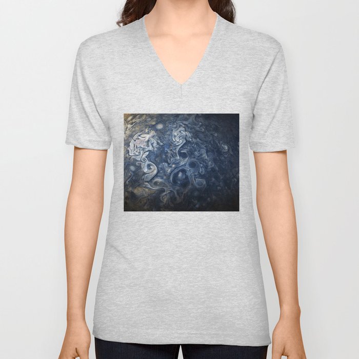 Swirling Blue Clouds of Planet Jupiter from Juno Cam V Neck T Shirt