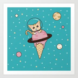 Space Cat on Ice Cream Planet Art Print