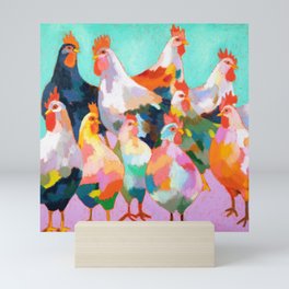 Oil Pastel Chickens!!! Mini Art Print