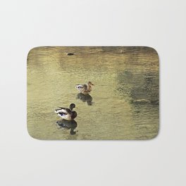 Mallard Ducks Couple Relaxing Golden River Bath Mat