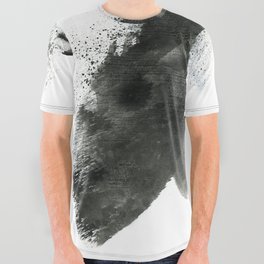 Abstract ink background. Marble style. Black paint stroke texture on white paper Grunge mud art. Macro image of pen juice. Dark Smear.   All Over Graphic Tee
