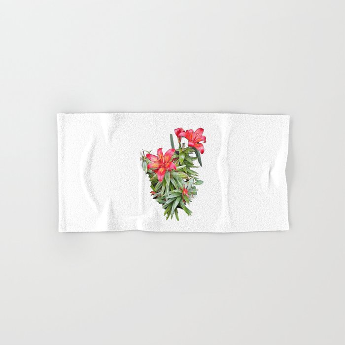 Botanic red Lilly flower bouquet Hand & Bath Towel