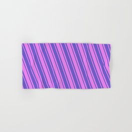 [ Thumbnail: Slate Blue and Violet Colored Pattern of Stripes Hand & Bath Towel ]