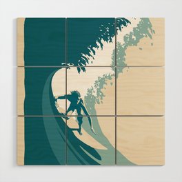 Surfs up retro surfing poster art Wood Wall Art