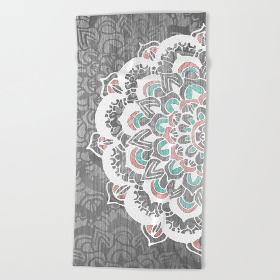 Pastel Floral Medallion on Faded Silver Wood Beach Towel