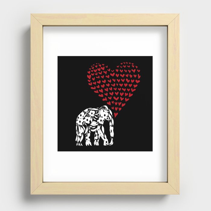 White Elephant Retro Flowers Red Heart Black Background #decor #society6 #buyart Recessed Framed Print