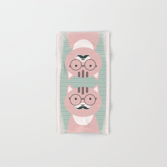 Clever Cat cute pet hippster moustache character Hand & Bath Towel