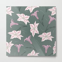 Vintage seamless vintage pattern with pink lilies flowers.  Metal Print