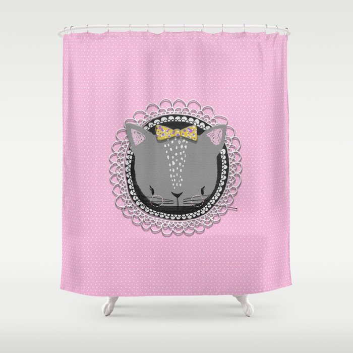 Pretty Kitty- Pink Shower Curtain