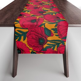 Red poppy garden    Table Runner | Vintage, Nature, Pattern, Art, Design, Botanical, Illustration, Poppy, Floral, Garden 
