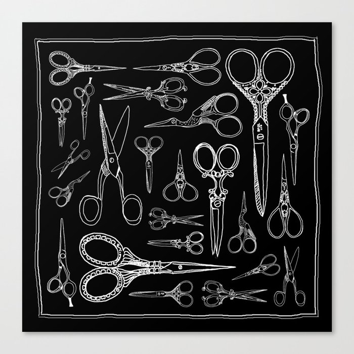 Scissors Leinwanddruck | Graphic-design, Black-white, Illustration, Graphic-design, Muster, Scissors, Cut, Cutting, Shear, Clippers