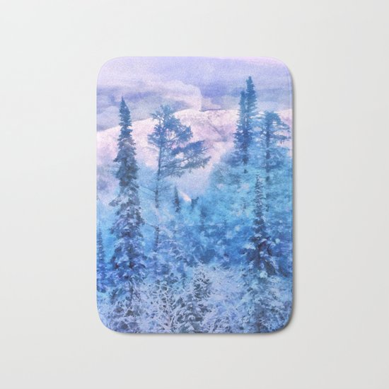 Winter forest in mountains Bath Mat