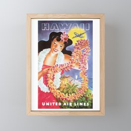 1955 HAWAII Airline Travel Poster Framed Mini Art Print