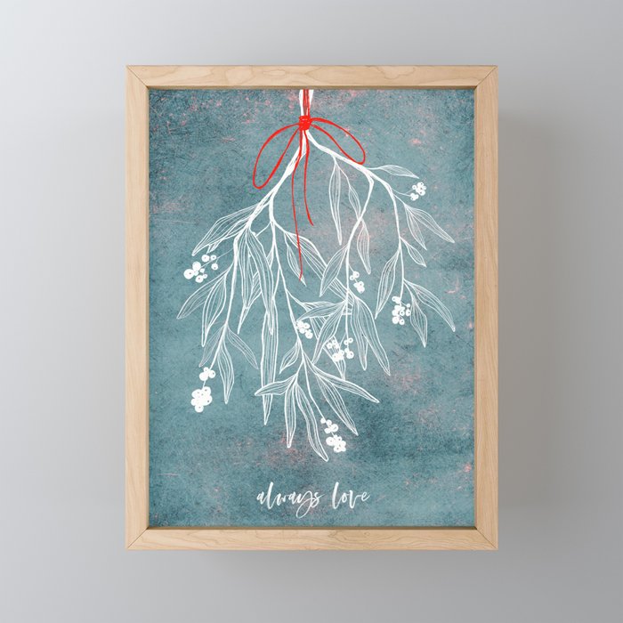 Mistletoe | Always Love | X-Mas | Light Teal & White Framed Mini Art Print