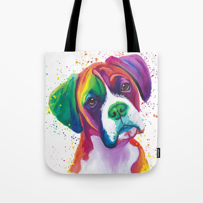 Rainbow Boxer Dog breeed Tote Bag