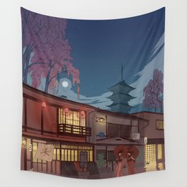 Kyoto at night Wall Tapestry