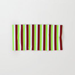 [ Thumbnail: Vibrant Teal, Tan, Chartreuse, Lavender & Maroon Colored Striped/Lined Pattern Hand & Bath Towel ]