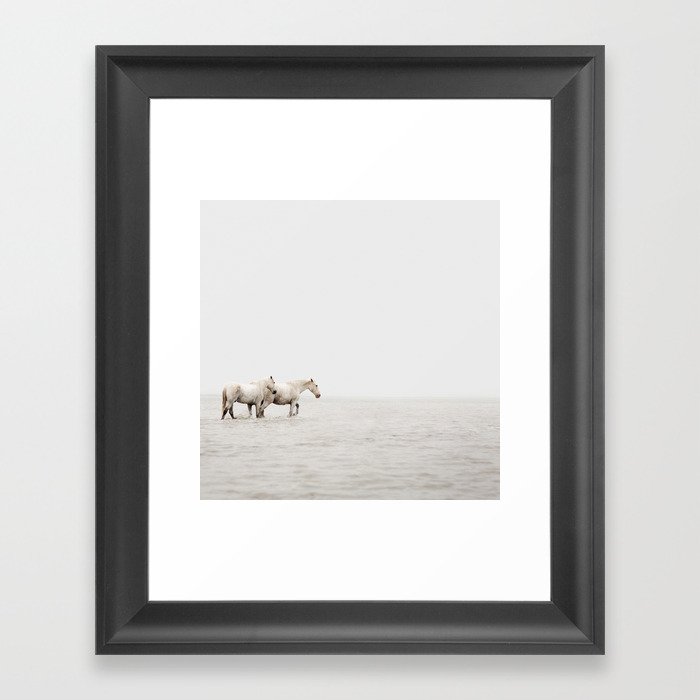 White Camargue Horses - Minimalist Nature Photography Framed Art Print