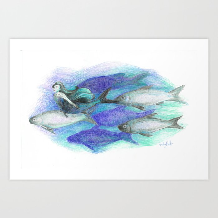 Whitefish Mermaid Illustration Art Print