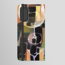 Wine Glasses green yellow black and white table bar  Android Wallet Case