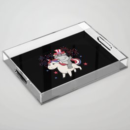 Hippo With Unicorn For Fourth Of July Fireworks Acrylic Tray