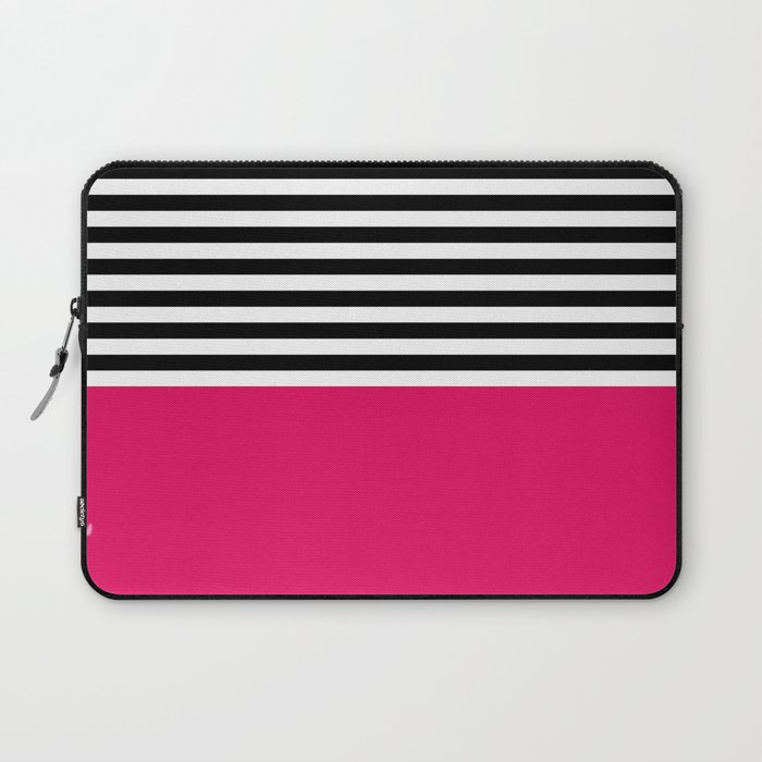 Raspberry With Black and White Stripes Laptop Sleeve
