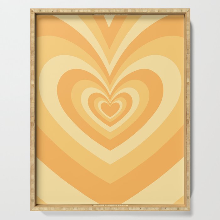 Muted Pastel Yellow Psychedelic Hearts Pattern Serving Tray