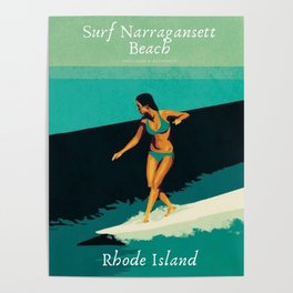 Surf Narragansett Beach, Rhode Island Vintage Surfing Big Swell Poster - New England Surfers Poster