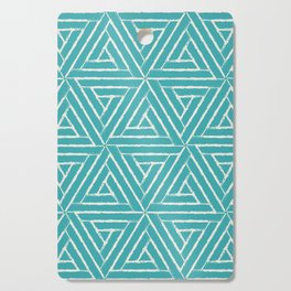 Alabaster White Solid Color Aztec Tribal Triangle Pattern on Aqua Teal Turquoise - Aquarium SW 6767 Cutting Board