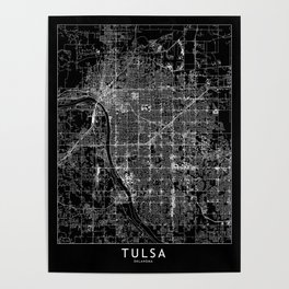 Tulsa Black Map Poster