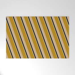 [ Thumbnail: Dark Goldenrod, Tan, Black & Mint Cream Colored Lines Pattern Welcome Mat ]